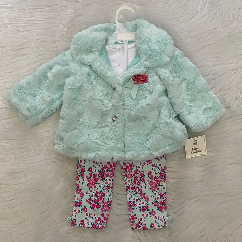 🟢NEW wTag-Mini Muffin Blue/Pink 3pc Set (Soft jacket, shirt & pants) Sz 3/6m
